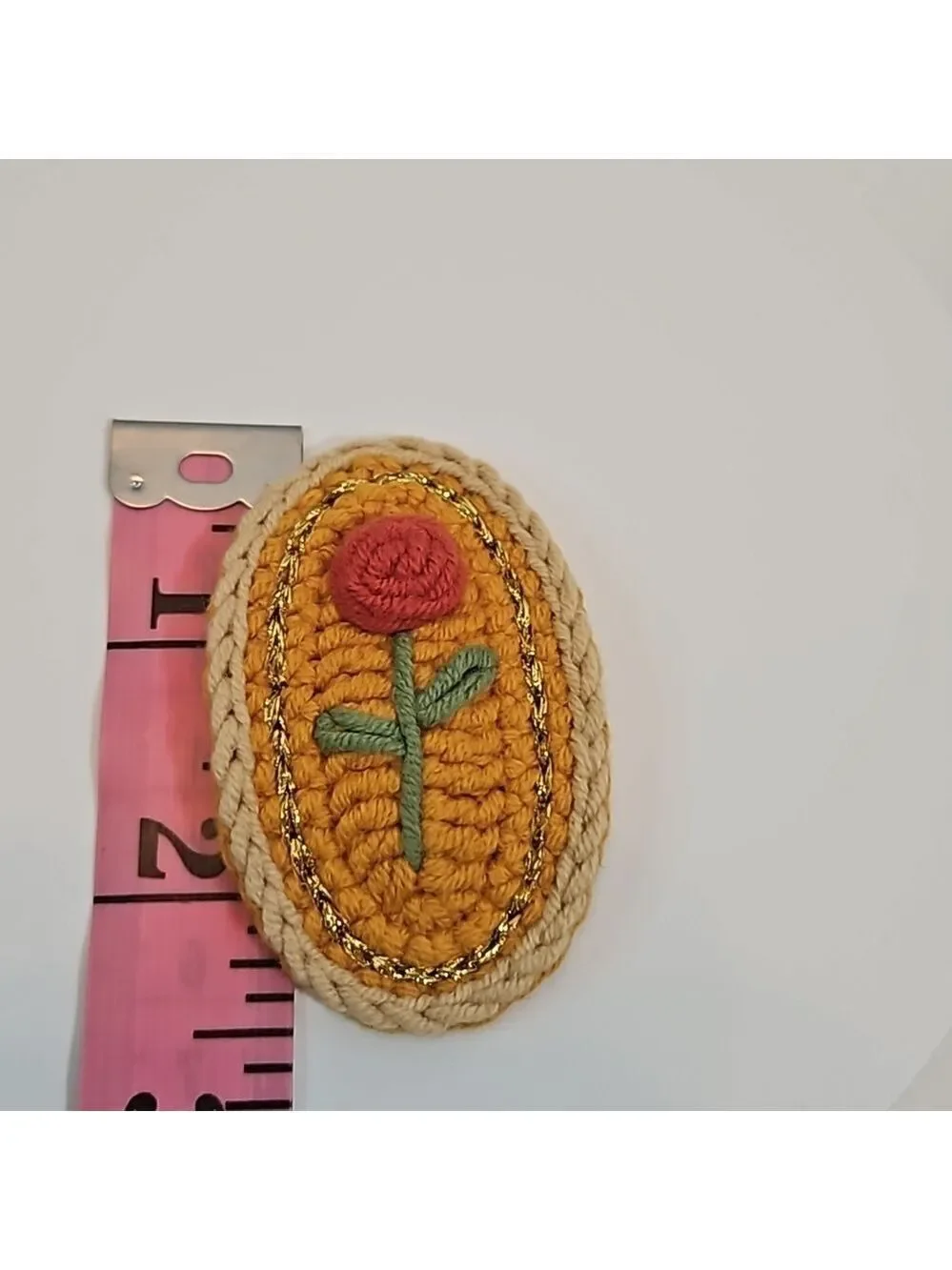 Hand Crafted Hand Knit Crochet  Hair Clip Red Rose embroidered Snap Clip 2.5